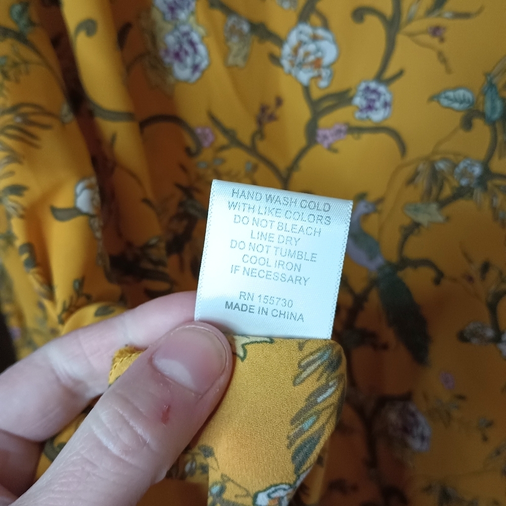 Rose Olive 1X Peacock Floral Peasant Blouse Top Mustard Yellow Button Flowy Boho - Picture 10 of 13